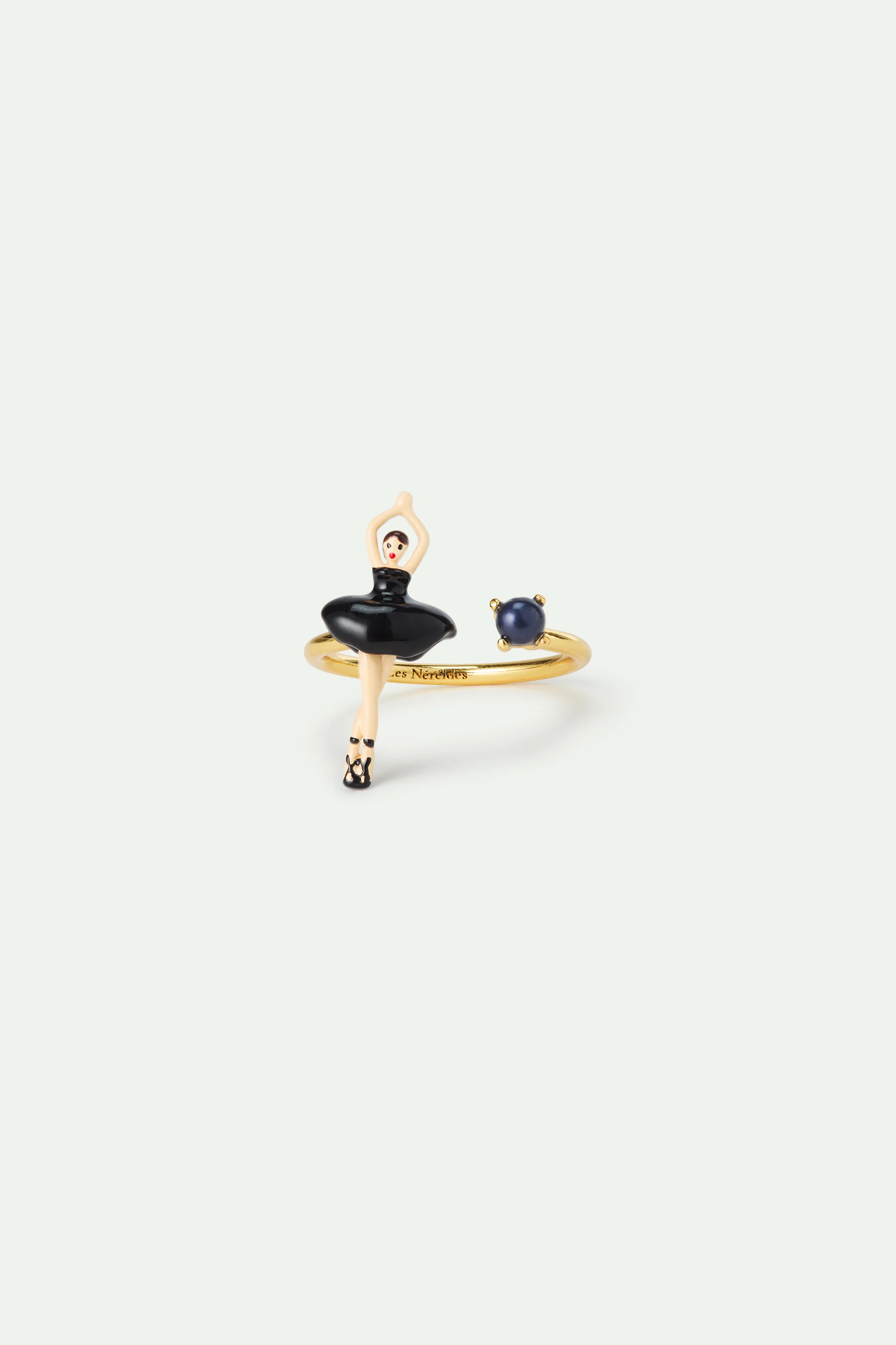 Bague ajustable Ballerine tutu noir et perle de culture - Image 3