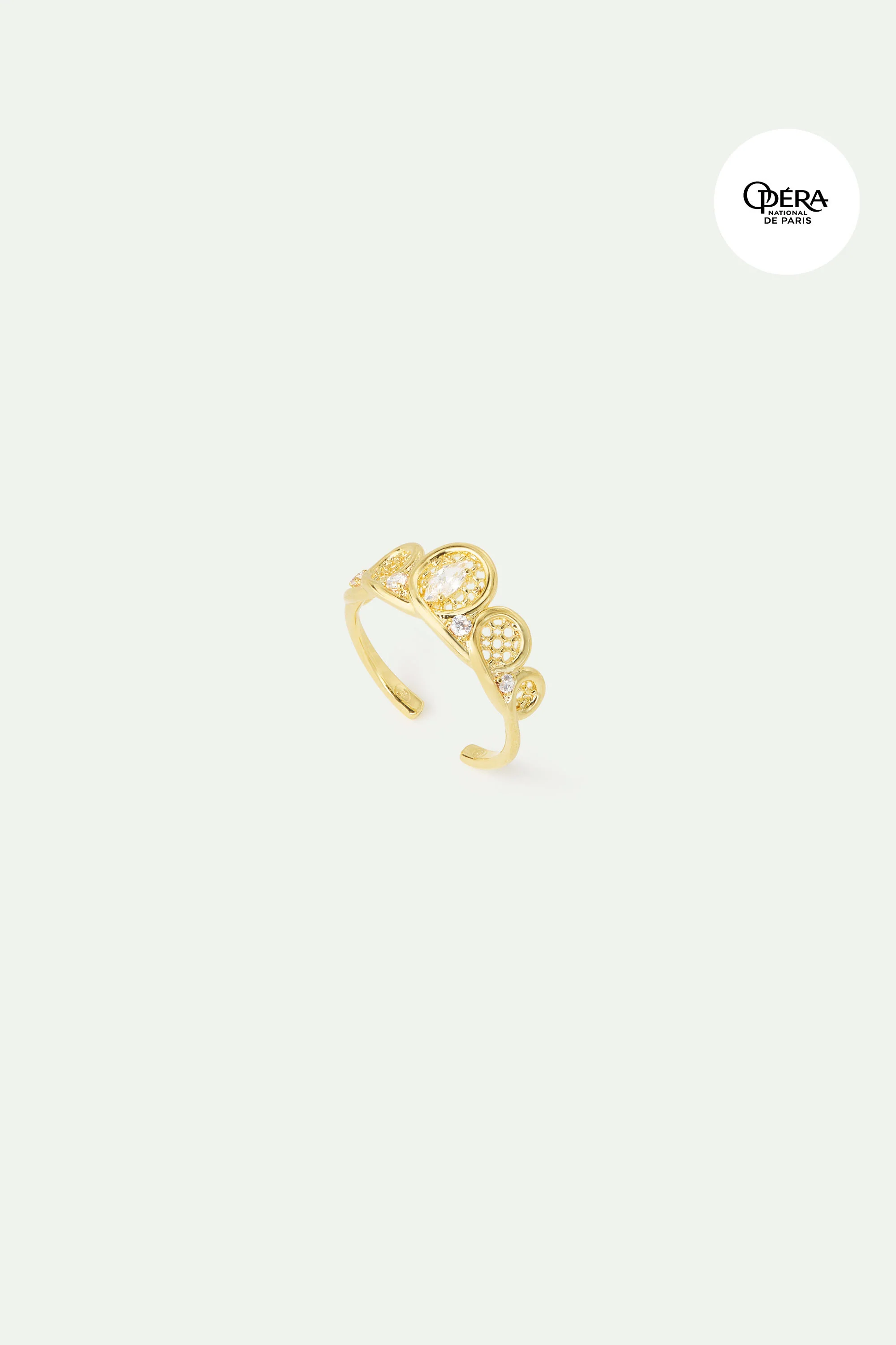 Bague ajustable Diadème doré en filigrane et cristaux