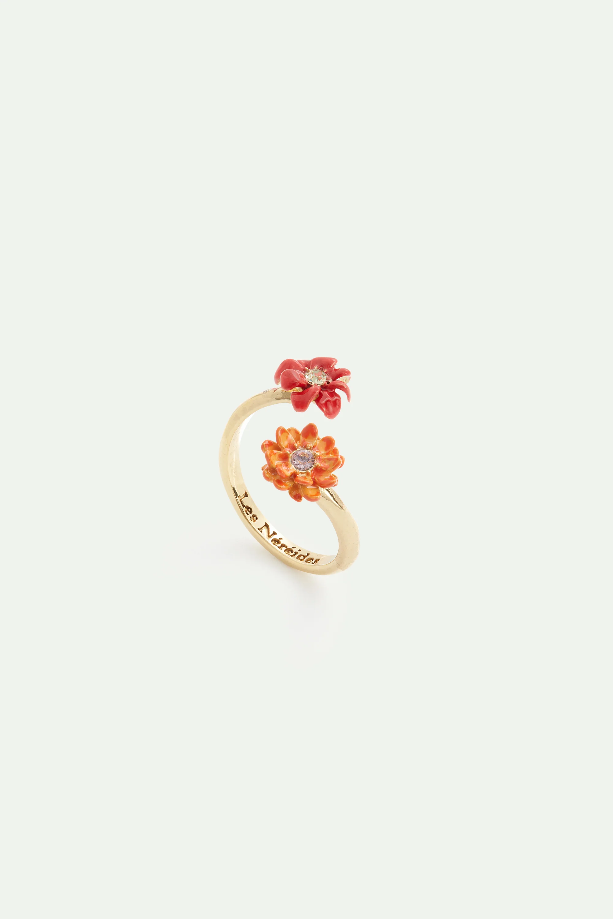 Bague ajustable fleurs et cristaux
