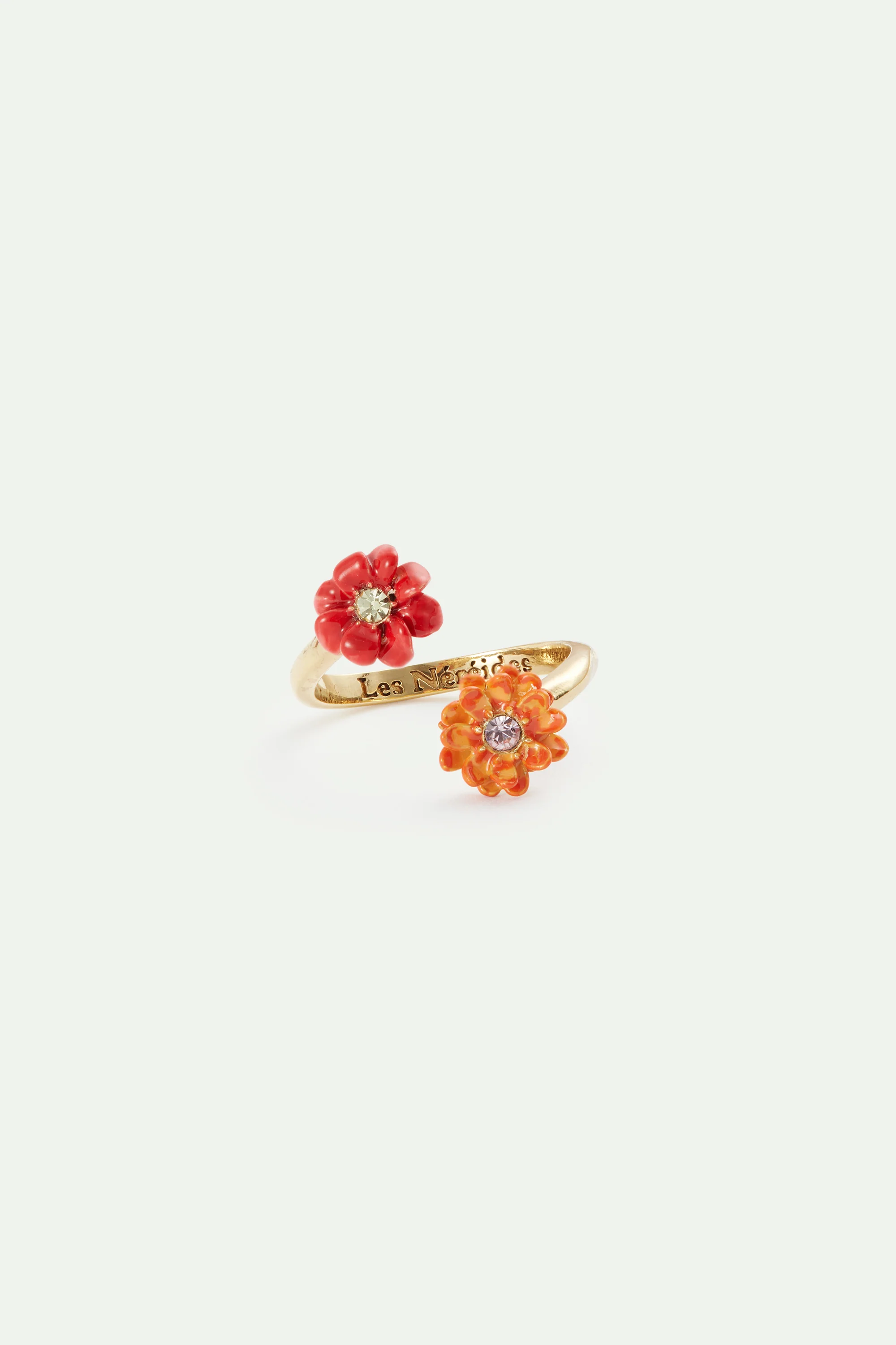 Bague ajustable fleurs et cristaux - Image 2