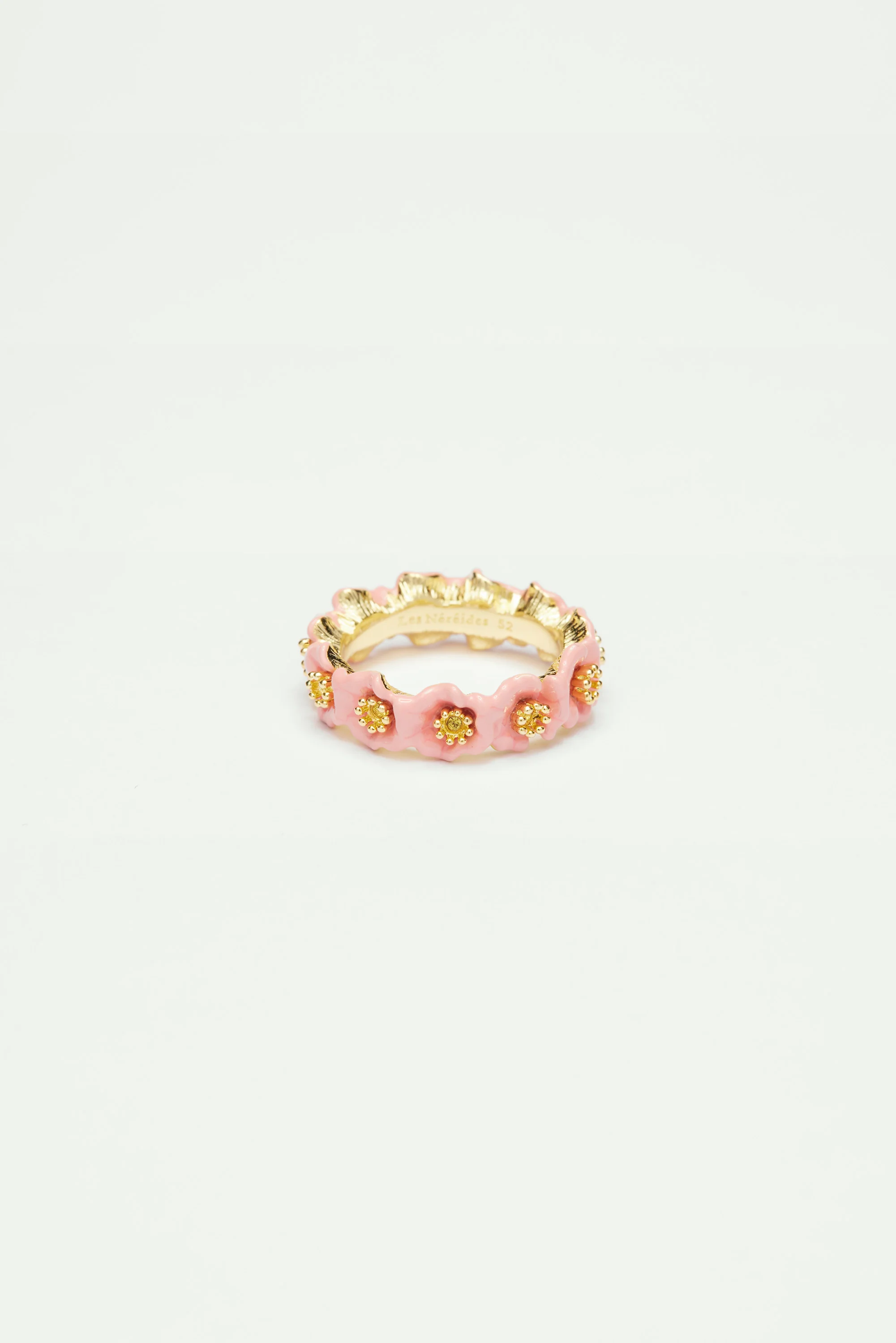 Bague fine fleurs roses et pistils dorés - Image 4