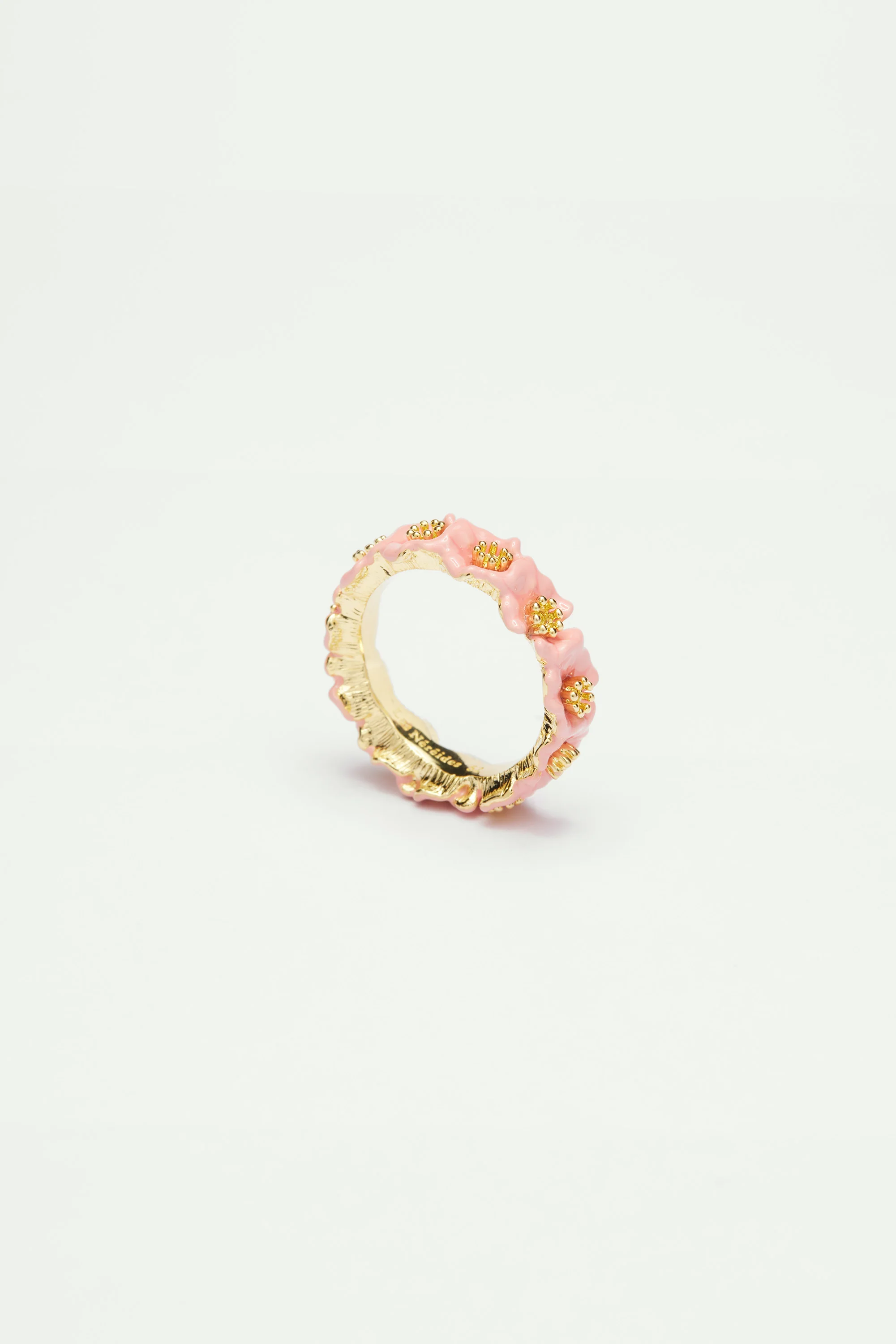 Bague fine fleurs roses et pistils dorés - Image 7