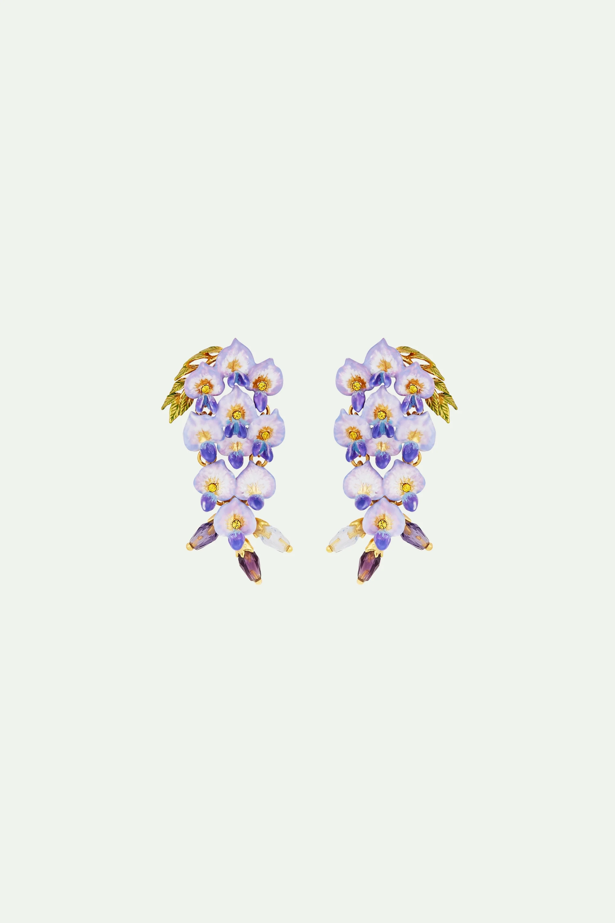 Boucles d'oreilles pendantes clips fleur de glycine