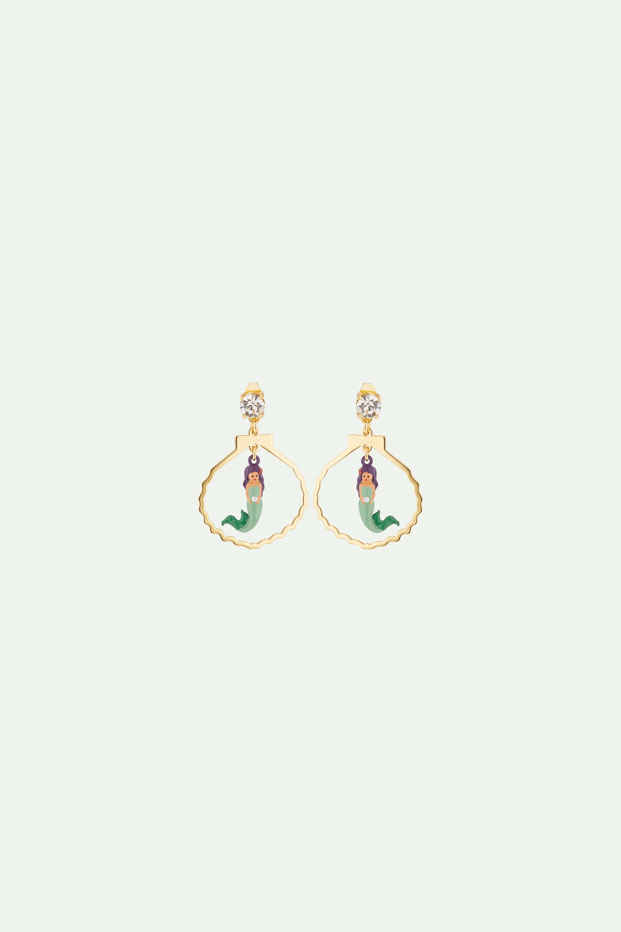 Boucles d'oreilles sirène, pierre taillée, forme coquillage