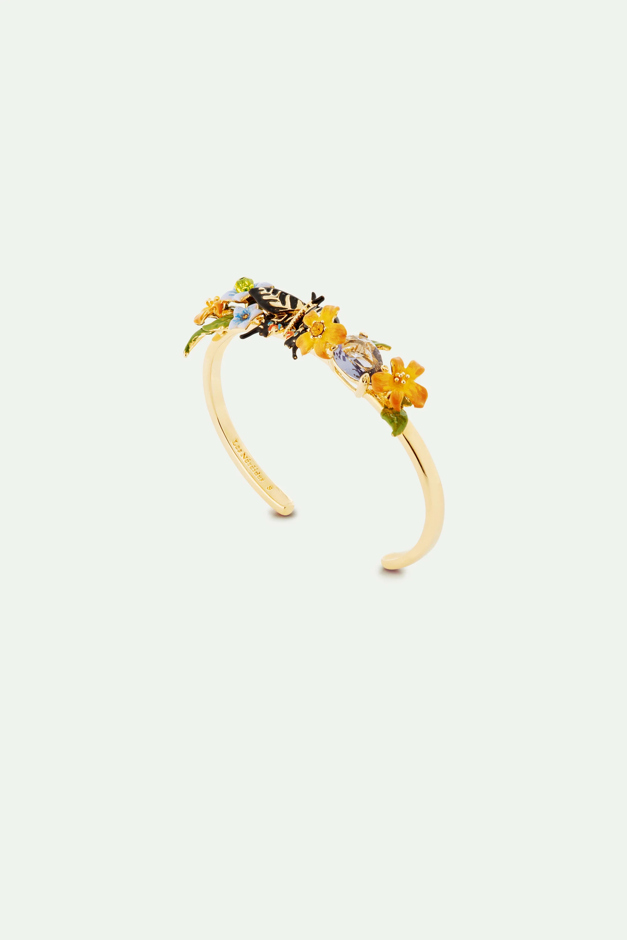 Bracelet jonc papillon, fleurs de jasmin et verre facetté - Image 2