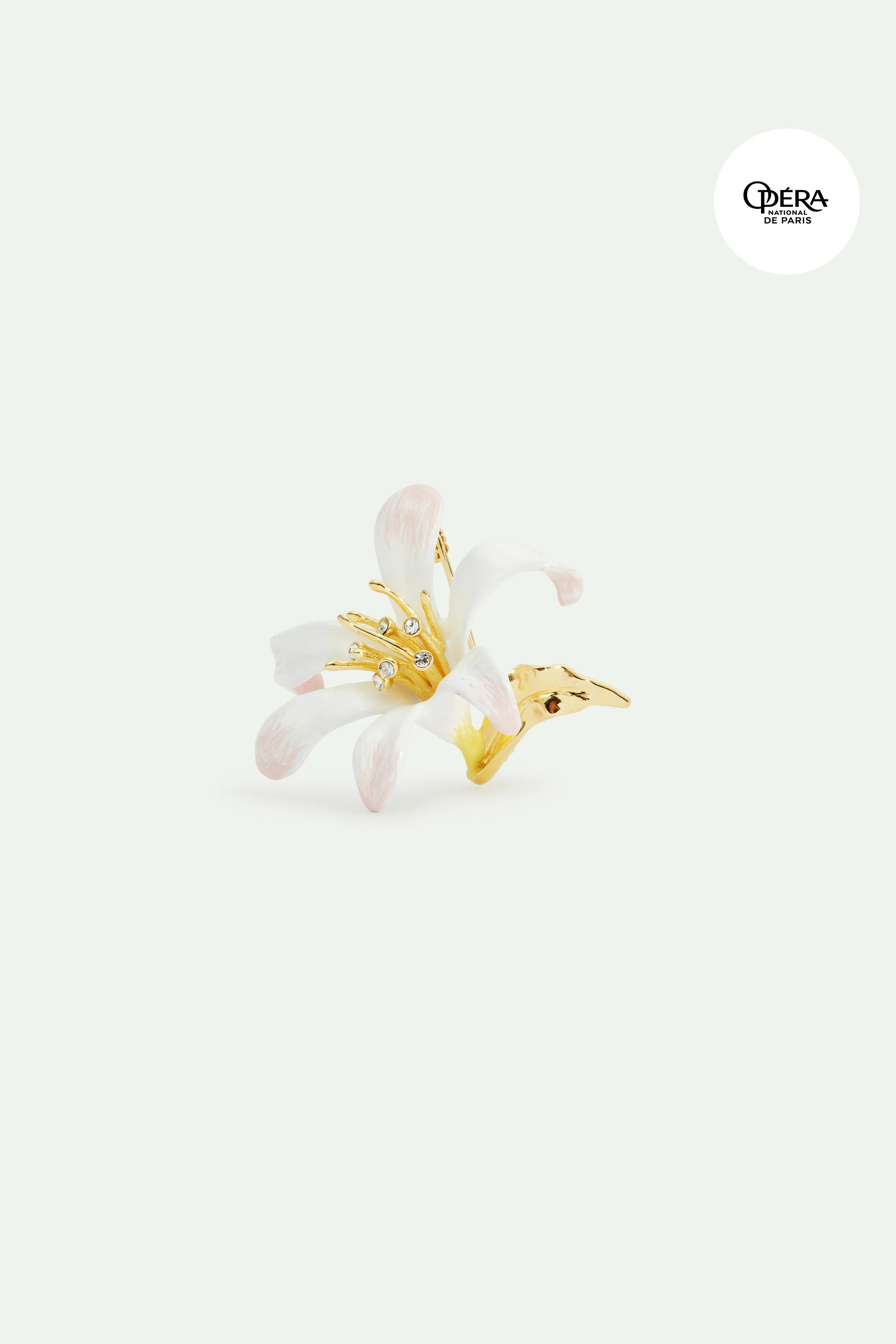 Broche Grande fleur de lys blanche et cristaux