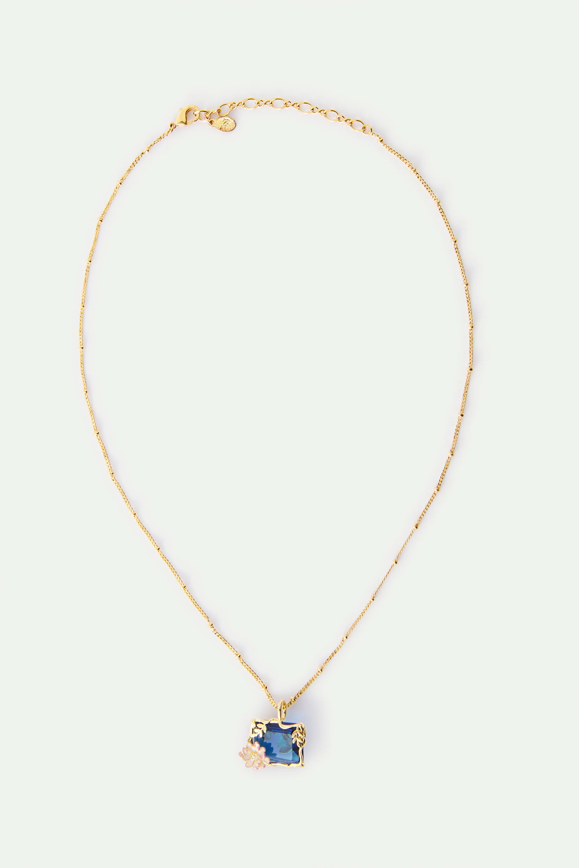 Collier pendentif bassin aux nymphéas bleu et rose - Image 3