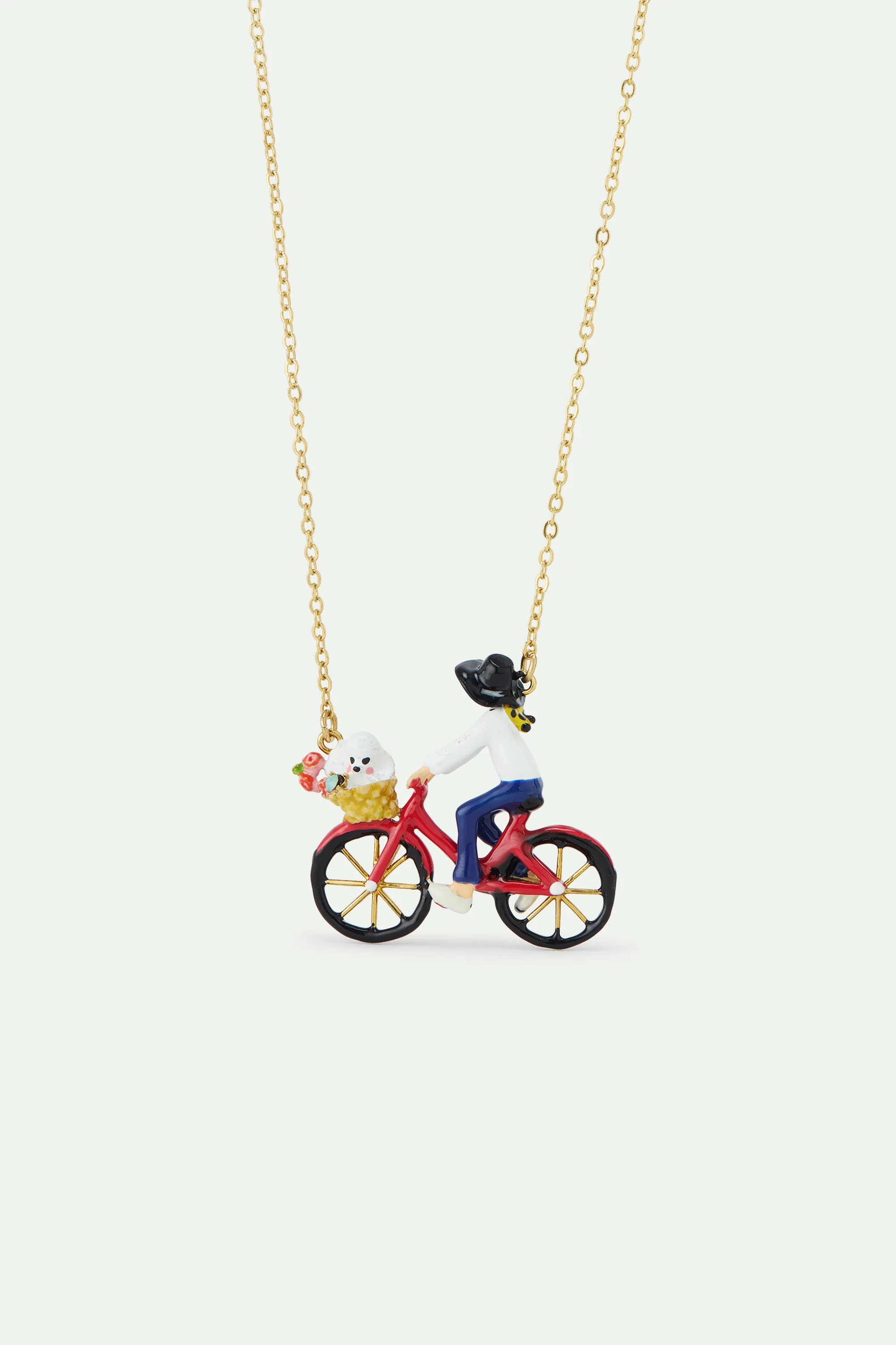 Collier plastron vélo, caniche et bouquet de fleurs