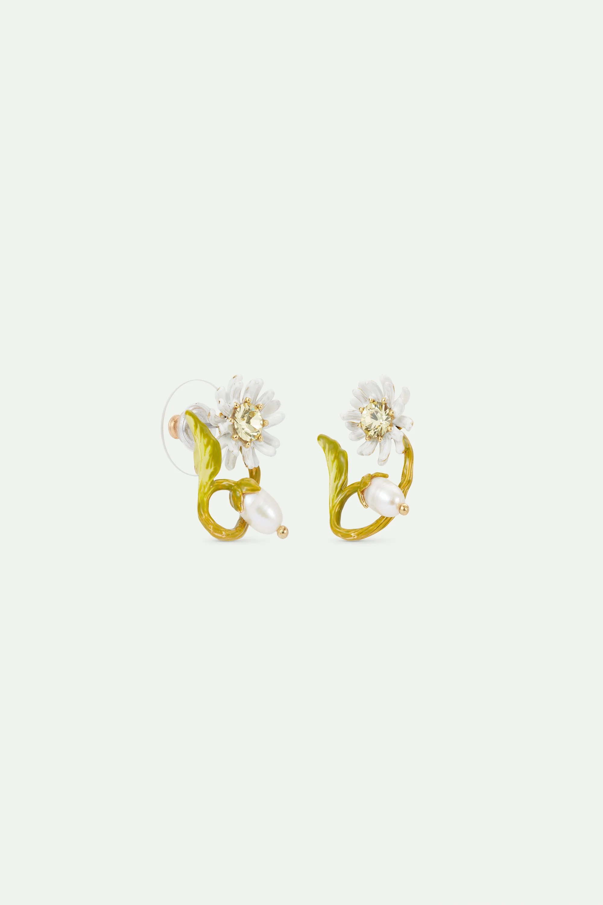 Créoles pâquerette blanche et verte, perle nacrée - Image 3